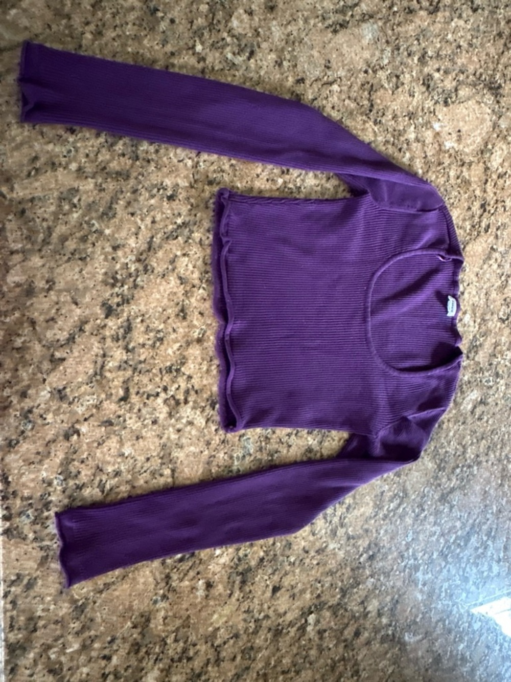 Garage Purple Ribbed Scoop-Neck Long Sleeve crop top